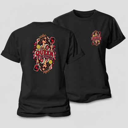 Queen Of The Kitchen Pickleball Life Women's Cotton T-Shirt – Black