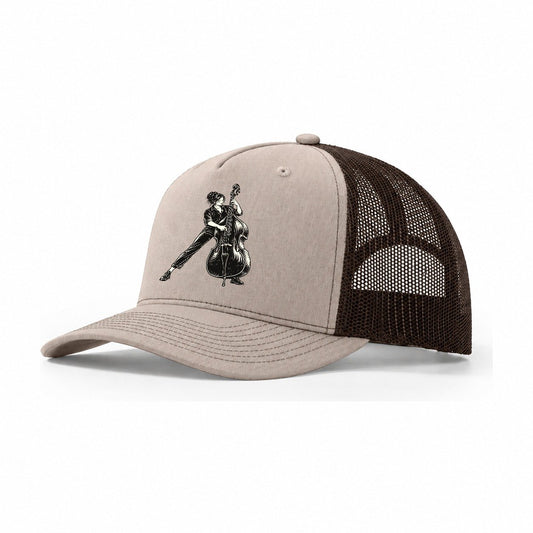 Double Bass Walking Line Global Music Ink Figures Trucker Hat – Khaki Brown