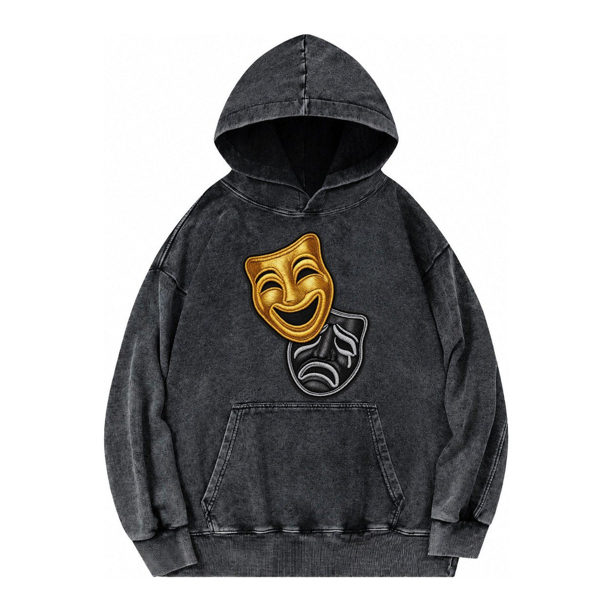 Broadway Masks Comedy Tragedy Masks In Gold And Black Theate Vintage Washed Hoodie – Black