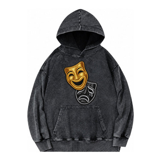 Broadway Masks Comedy Tragedy Masks In Gold And Black Theate Vintage Washed Hoodie – Black