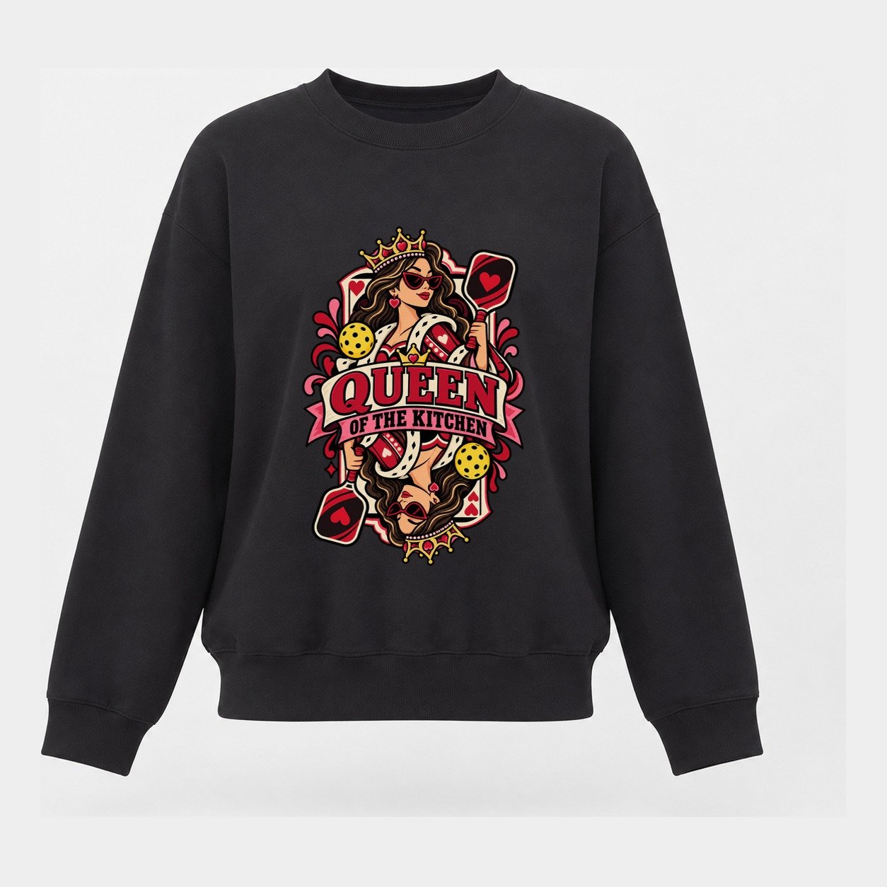 Queen Of The Kitchen Pickleball Life Women's Crewneck Sweatshirt – Black