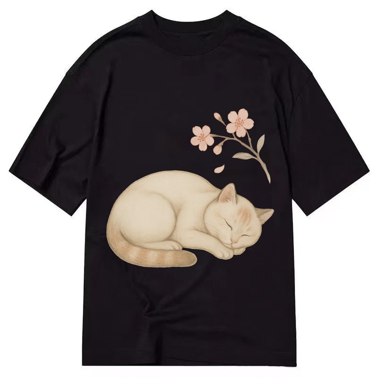 Zen Garden Cat Japanese Aesthetic Lying Peaceful Minimalist Classic T-shirt – Black