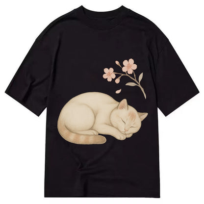 Zen Garden Cat Japanese Aesthetic Lying Peaceful Minimalist Classic T-shirt – Black
