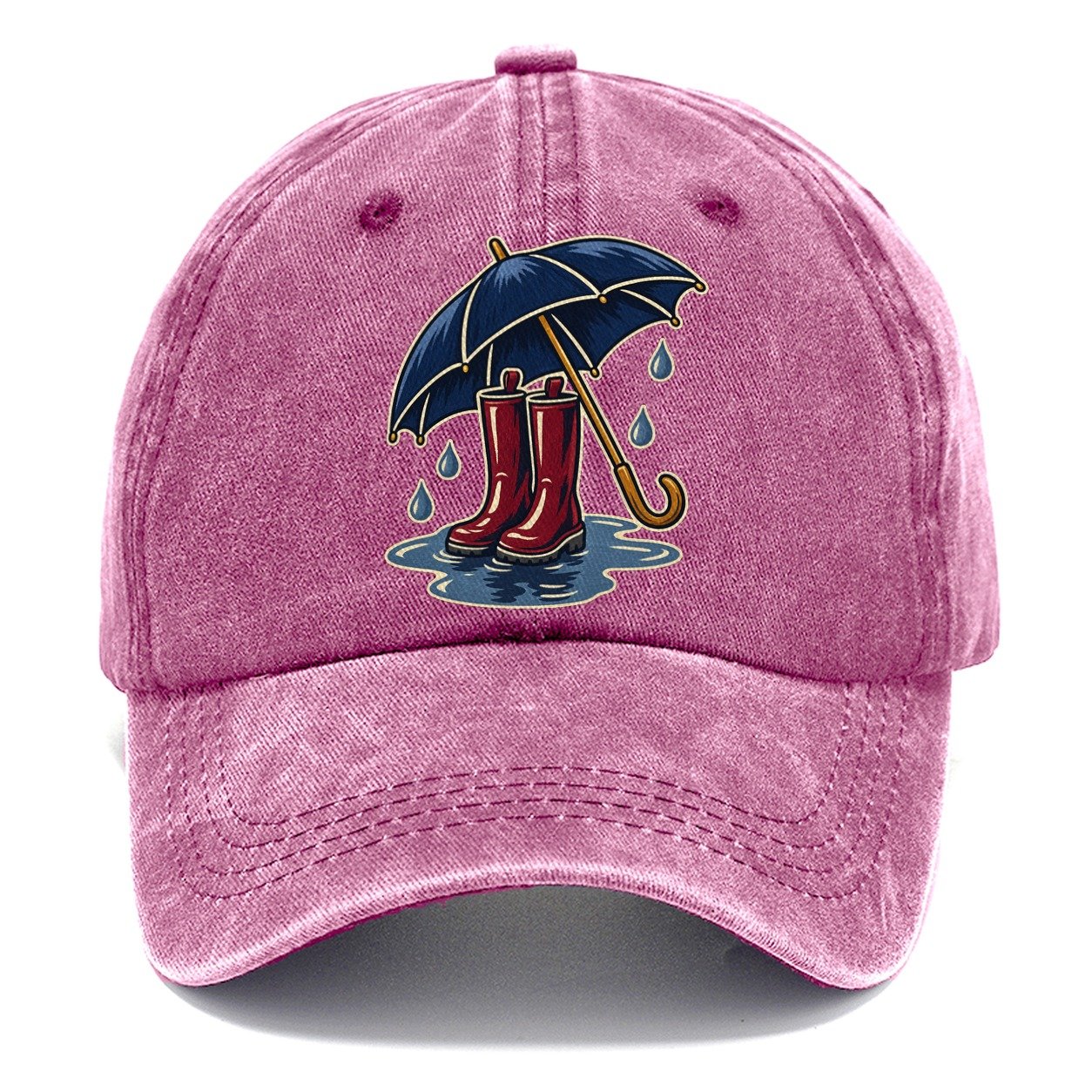Rainy Day Umbrella And Wellington Boots Uk Culture Heritage Classic Cap – Dusty Rose