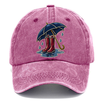 Rainy Day Umbrella And Wellington Boots Uk Culture Heritage Classic Cap – Dusty Rose