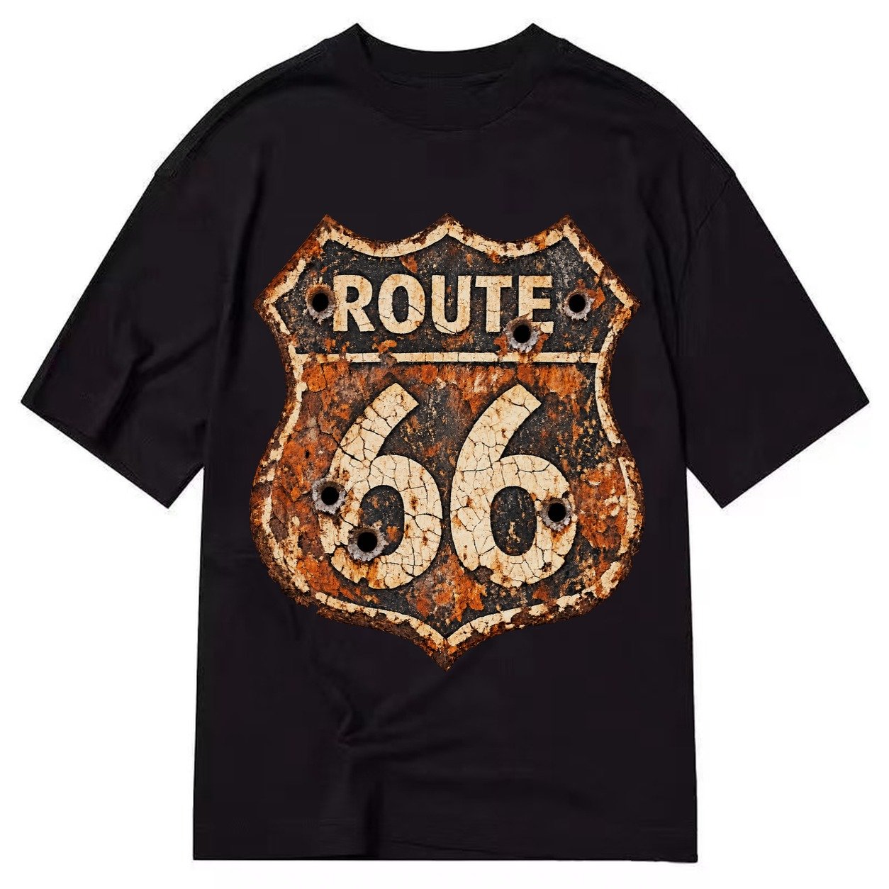 Weathered Marker Rust Aged Route 66 Sign Desert Sun Bleached Classic T-shirt – Black