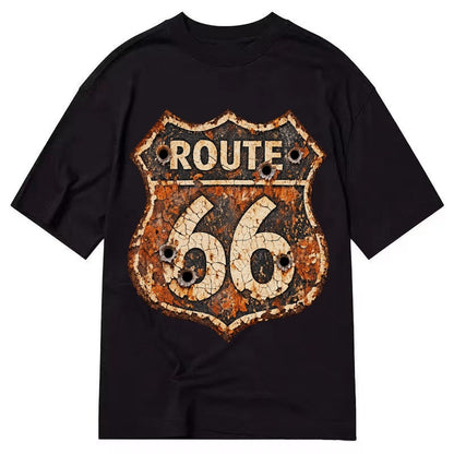 Weathered Marker Rust Aged Route 66 Sign Desert Sun Bleached Classic T-shirt – Black