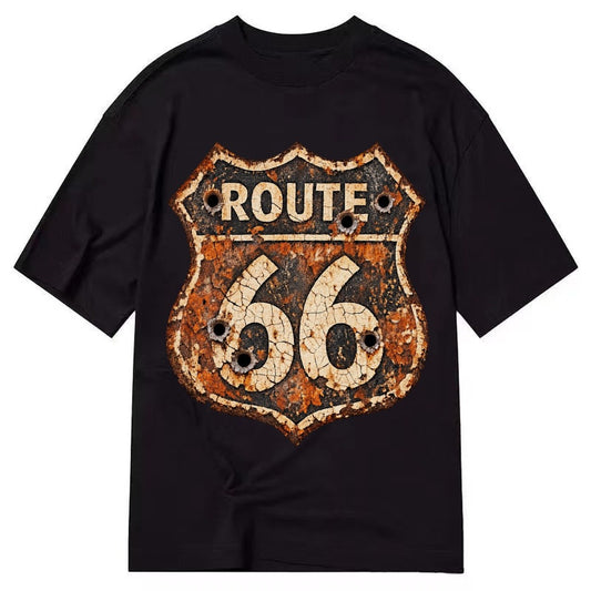 Weathered Marker Rust Aged Route 66 Sign Desert Sun Bleached Classic T-shirt – Black