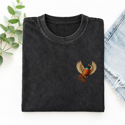 Pheasant In Flight Left Chest Vintage T-shirt – Black