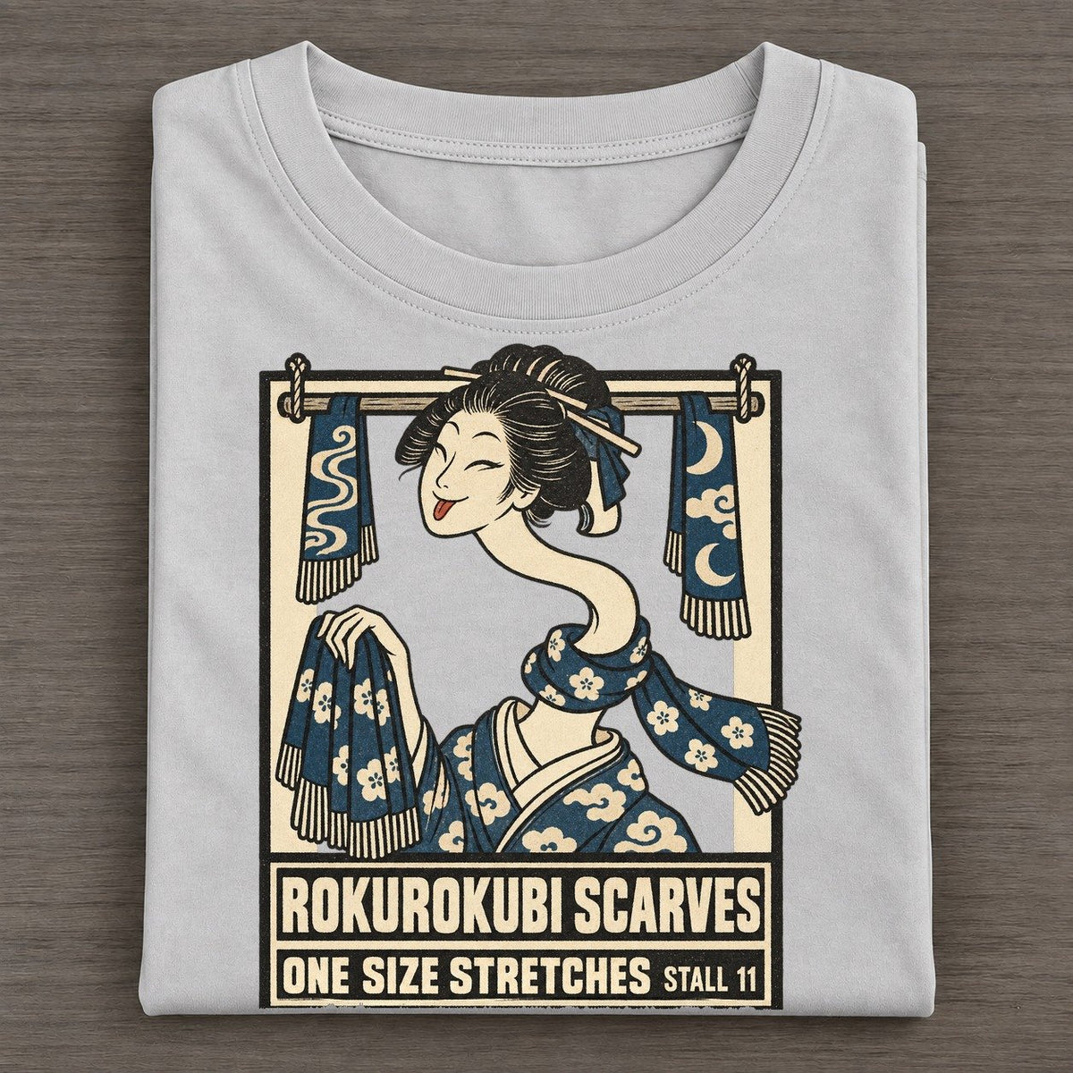 Rokurokubi Scarves Yokai Night Market Classic T-shirt – Grey