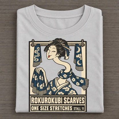 Rokurokubi Scarves Yokai Night Market Classic T-shirt – Grey