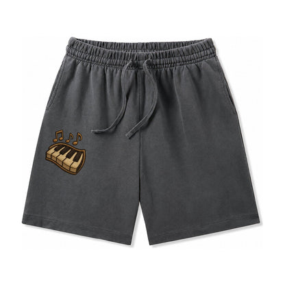 Piano Keys Ivory And Ebony Keys With Music Notes Washed Shorts – Dark Gray
