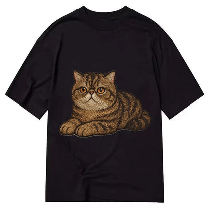 Exotic Shorthair Flat Face Plush Coat Relaxed Lying Down Wit Classic T-shirt – Black