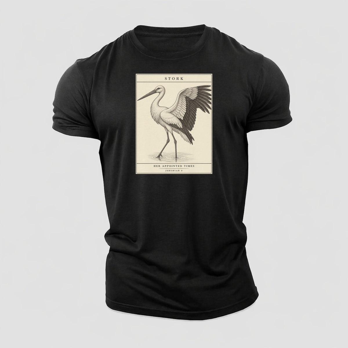 Stork Specimen Plate Creature Canticle Cotton T-Shirt – Black