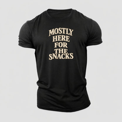 Mostly Here For The Snacks Quiet Statements Cotton T-Shirt – Black