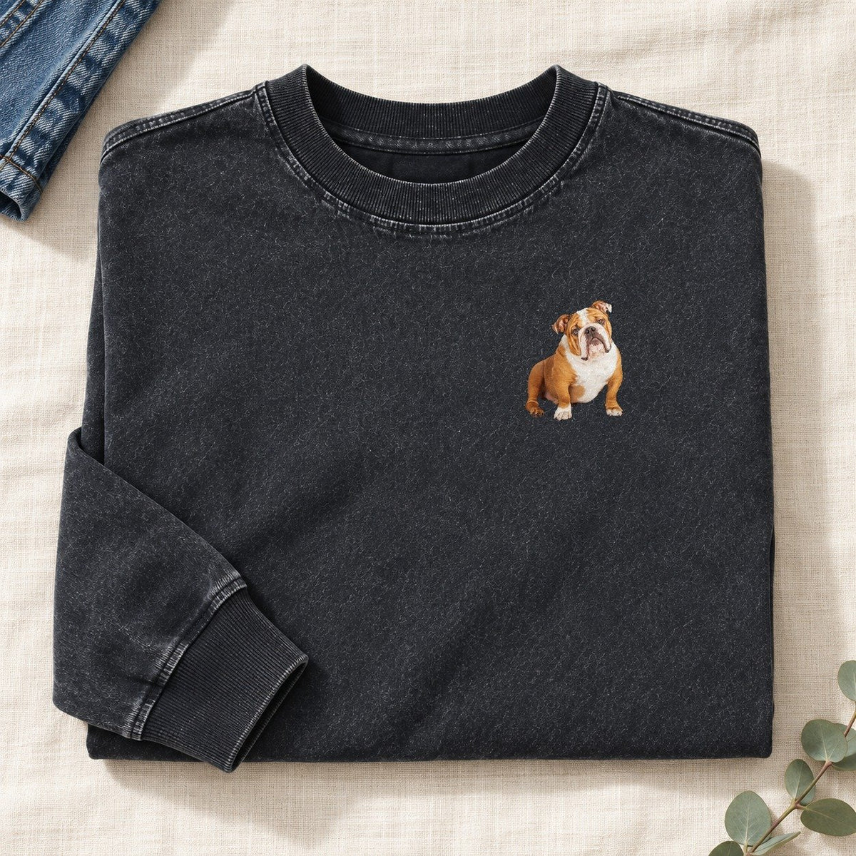 Bulldog Left Chest Washed Long Sleeve T-Shirt – Black