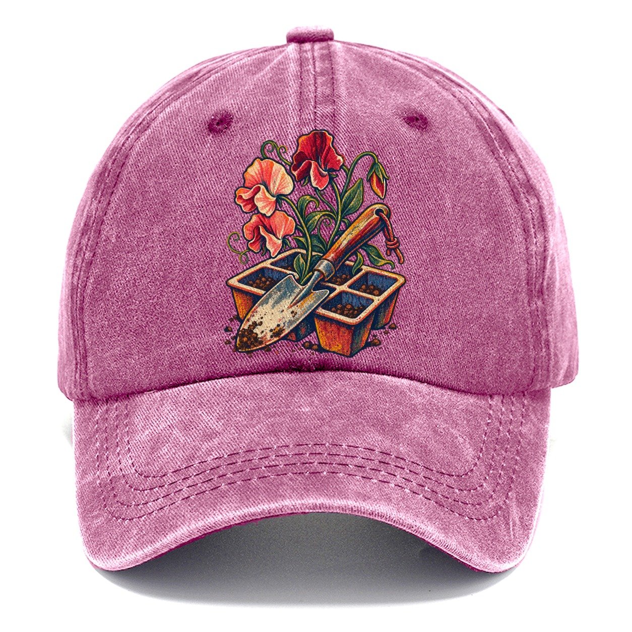Garden Trowel Seed Tray And Sweet Peas Uk Culture Heritage Classic Cap – Dusty Rose