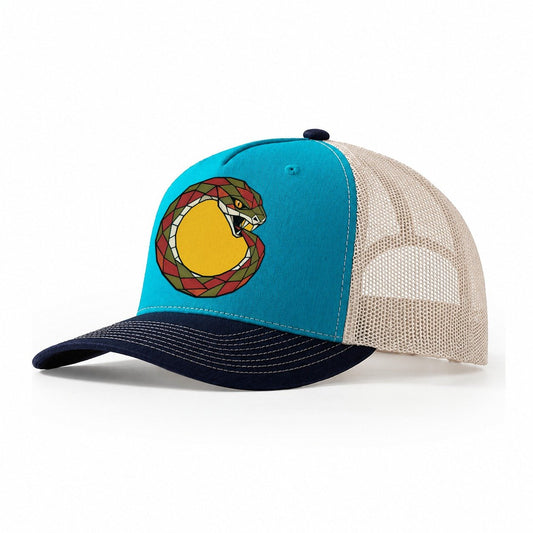 Ouroboros Serpent Circle Trucker Hat – Teal Navy
