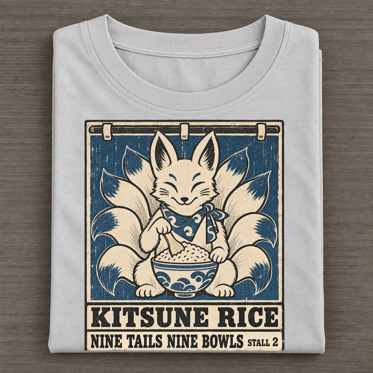 Kitsune Rice Yokai Night Market Classic T-shirt – Grey