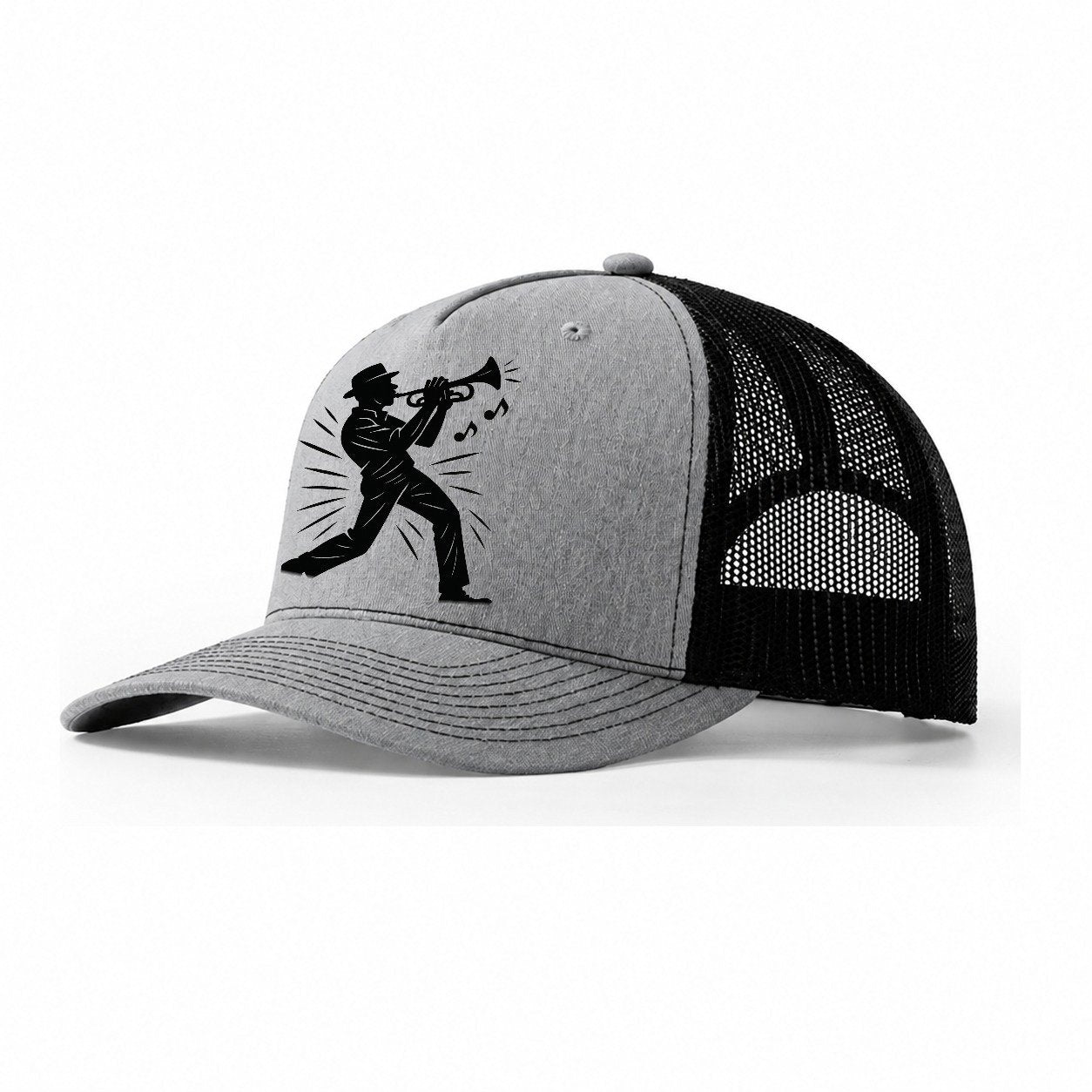New Orleans Jazz Musician Street Corner Trucker Hat – Sport Grey-Black
