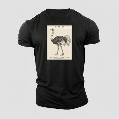 Ostrich Specimen Plate Creature Canticle Cotton T-Shirt – Black