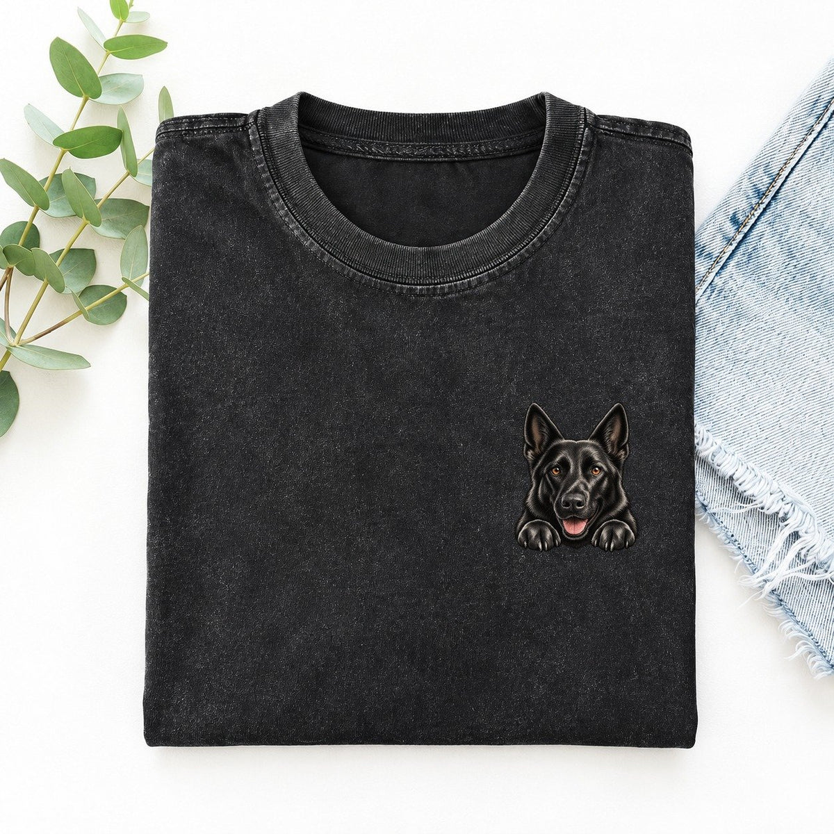 Black German Shepherd Left Chest Vintage T-shirt – Black