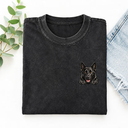 Black German Shepherd Left Chest Vintage T-shirt – Black