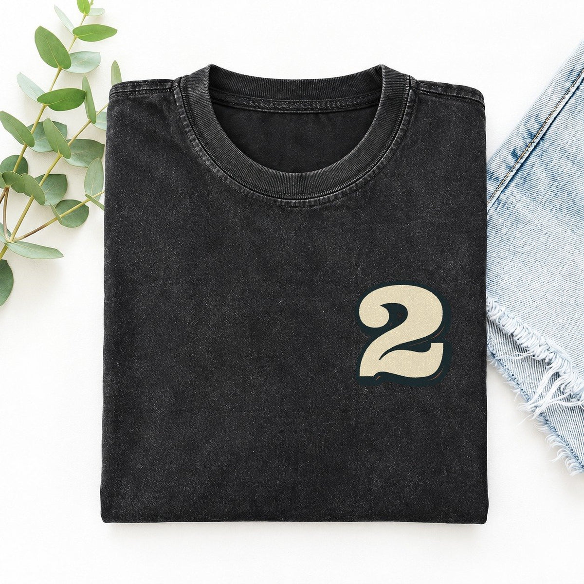 Number 2 Left Chest Vintage T-shirt – Black