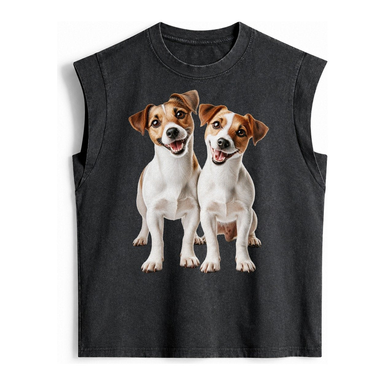 Two Jack Russels Vintage Washed Tank – Black