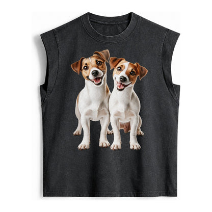 Two Jack Russels Vintage Washed Tank – Black