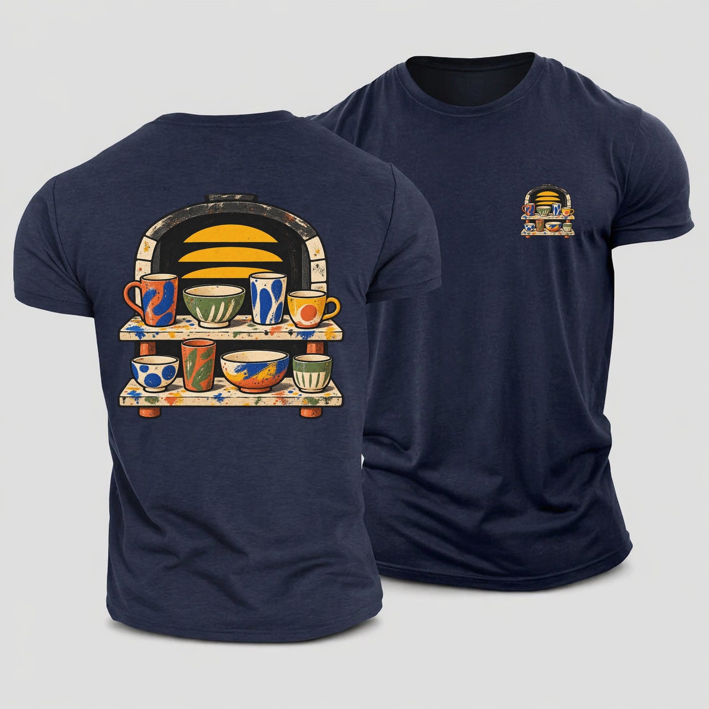 Kiln Shelf Sunrise Clay Color Makers Cotton T-Shirt – Navy