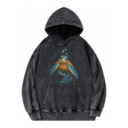 Sea Turtle Serenity Vintage Washed Hoodie – Black