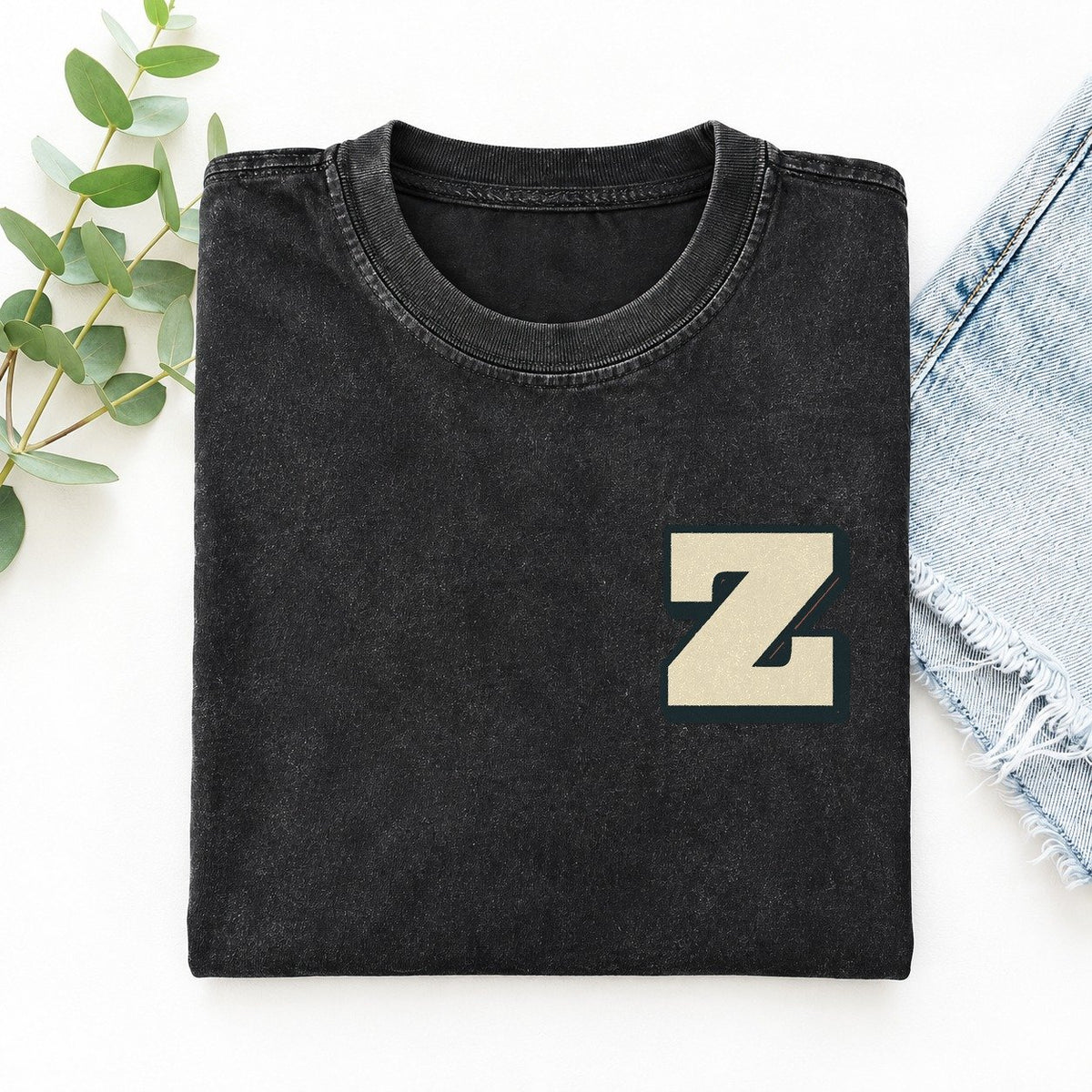 Initial Z Left Chest Vintage T-shirt – Black