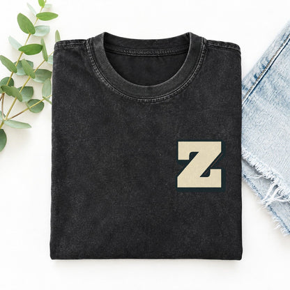 Initial Z Left Chest Vintage T-shirt – Black