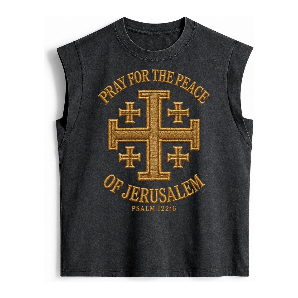 Jerusalem Cross Vintage Washed Tank – Black