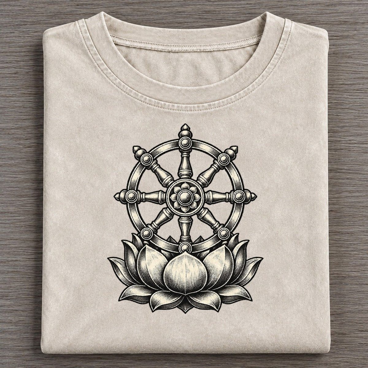 Buddhist Eight Spoke Wheel World Faiths Ink Figures Vintage T-shirt – Off White