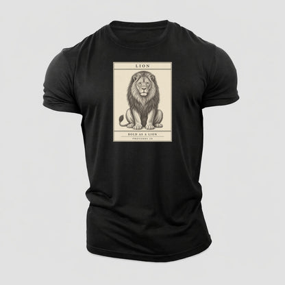 Lion Specimen Plate Creature Canticle Cotton T-Shirt – Black