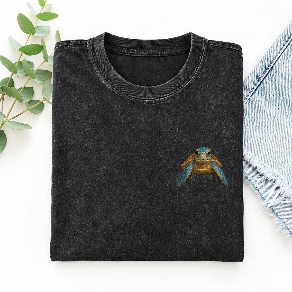 Sea Turtle Serenity Left Chest Vintage T-shirt – Black