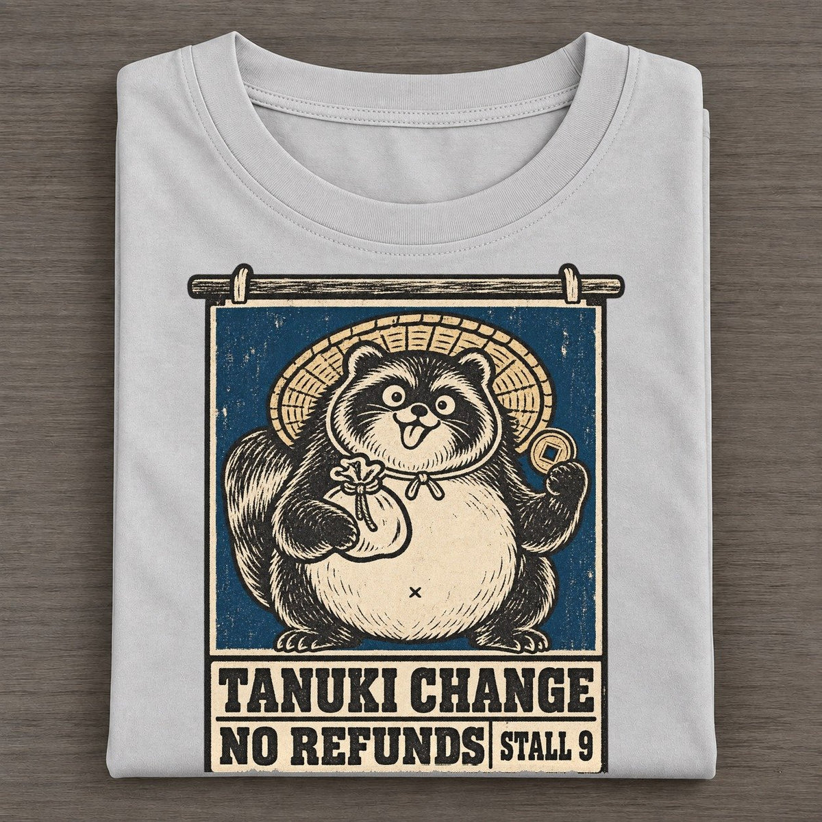Tanuki Change Yokai Night Market Classic T-shirt – Grey