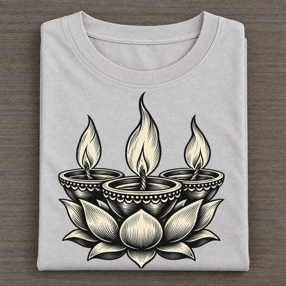 Hindu Diwali Diya Cluster World Faiths Ink Figures Classic T-shirt – Grey
