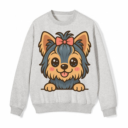 Yorkshire Terrier Modern Tiny Dog Logo Fleece Sweatshirt – Light Gray