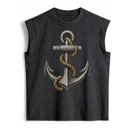 Anchor And Rope Vintage Washed Tank – Black
