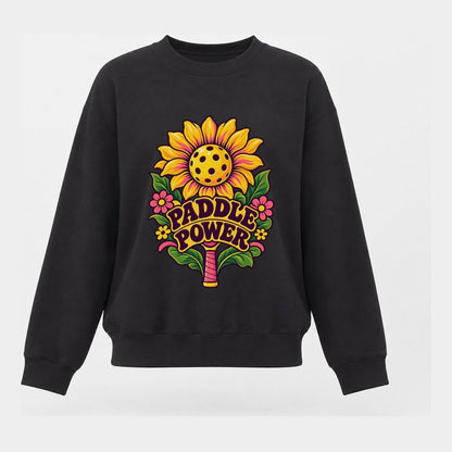 Sunflower Paddle Power Pickleball Life Women's Crewneck Sweatshirt – Black