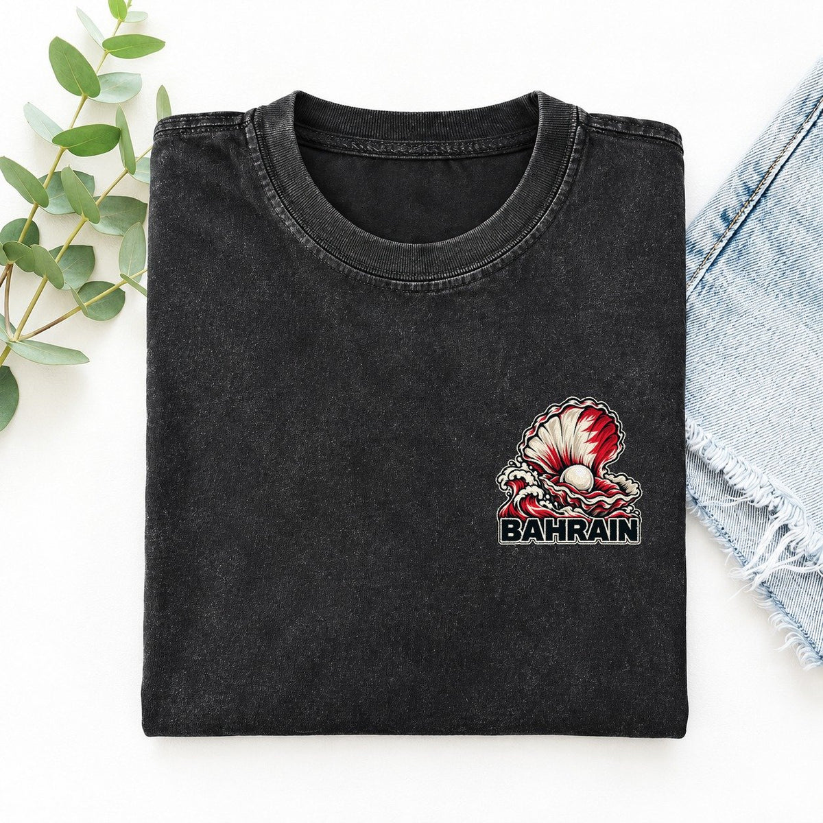 Bahrain Country Pride Left Chest Vintage T-shirt – Black
