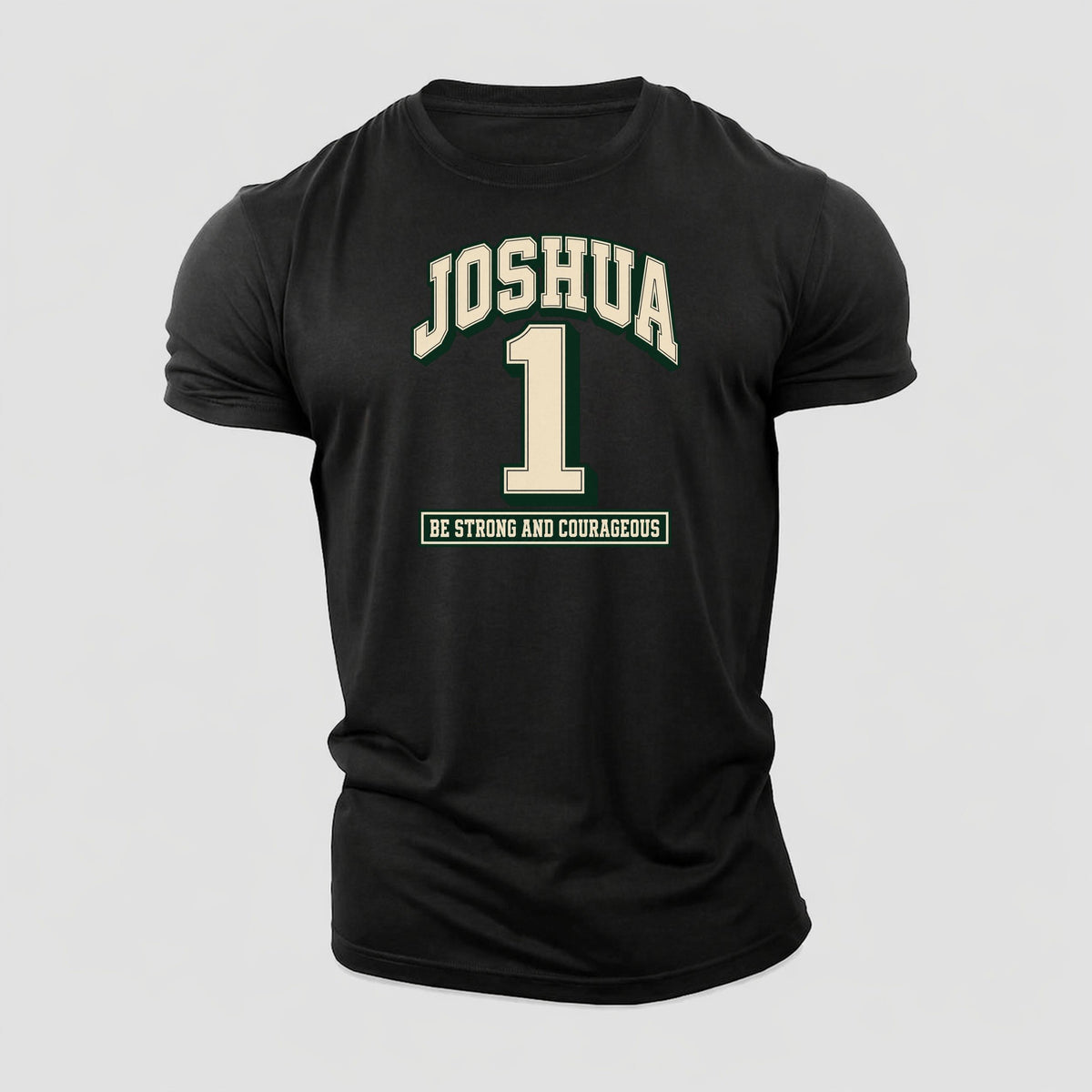 Joshua 1 Varsity Chapel Varsity Cotton T-Shirt – Black