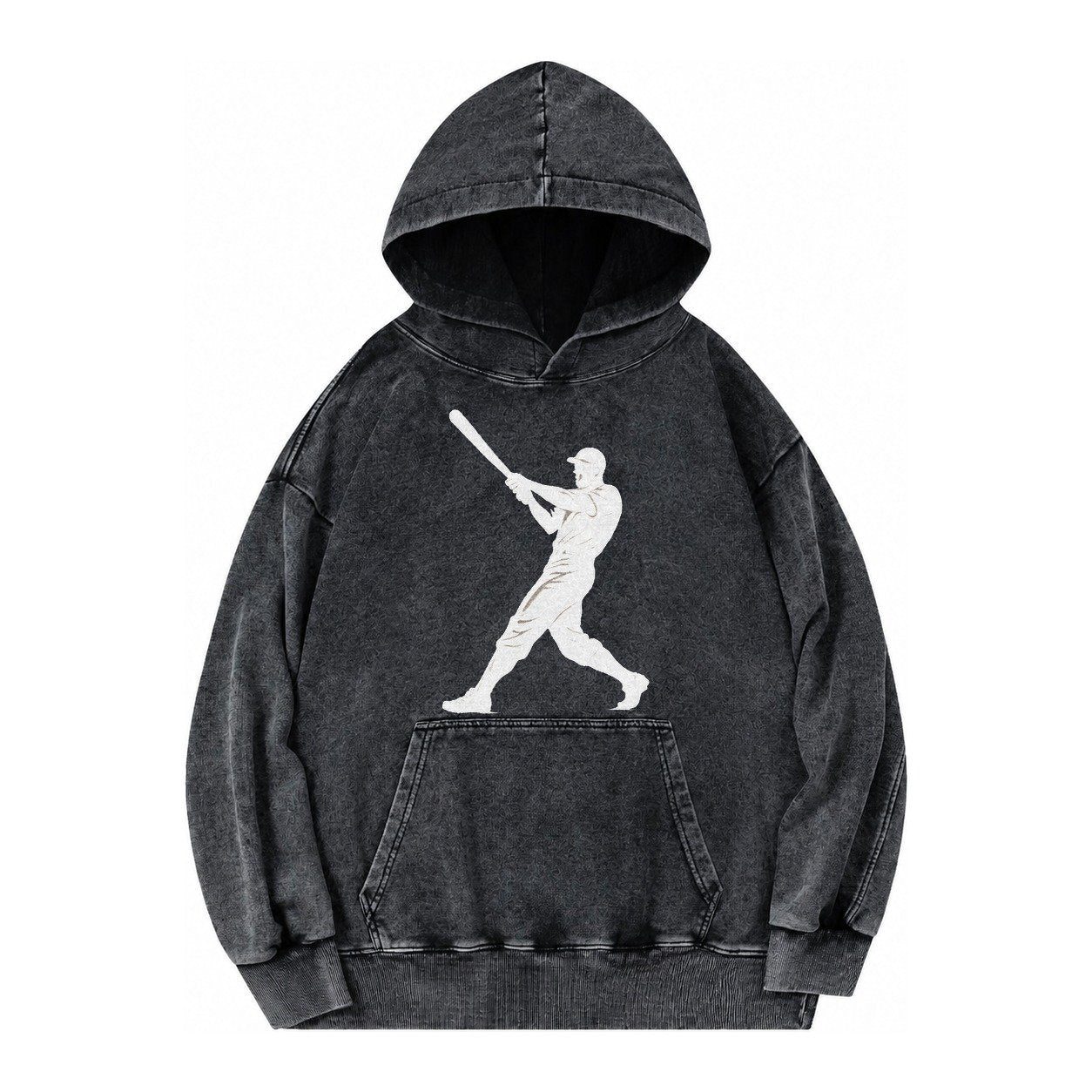 Baseball Batter In Full Swing Vintage Washed Hoodie – Black
