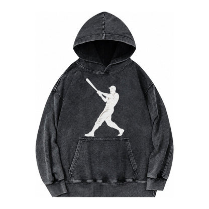 Baseball Batter In Full Swing Vintage Washed Hoodie – Black