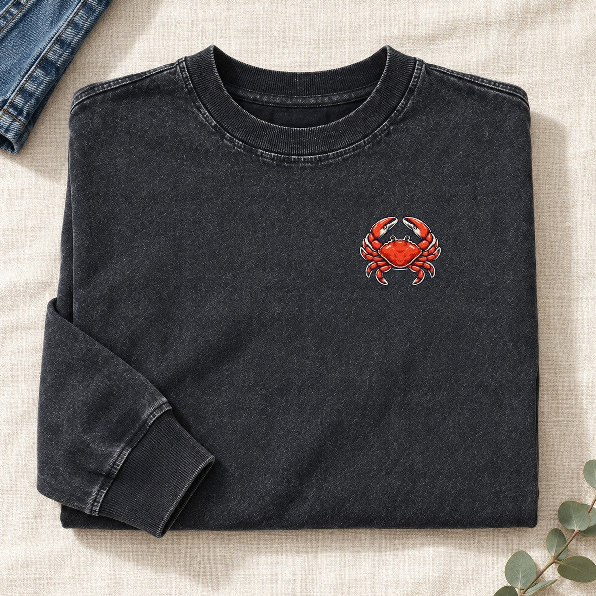 Scarlet Crab Left Chest Washed Long Sleeve T-Shirt – Black