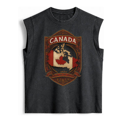 Canada Map Vintage Washed Tank – Black