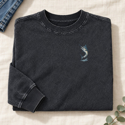 Marlin Majesty Left Chest Washed Long Sleeve T-Shirt – Black